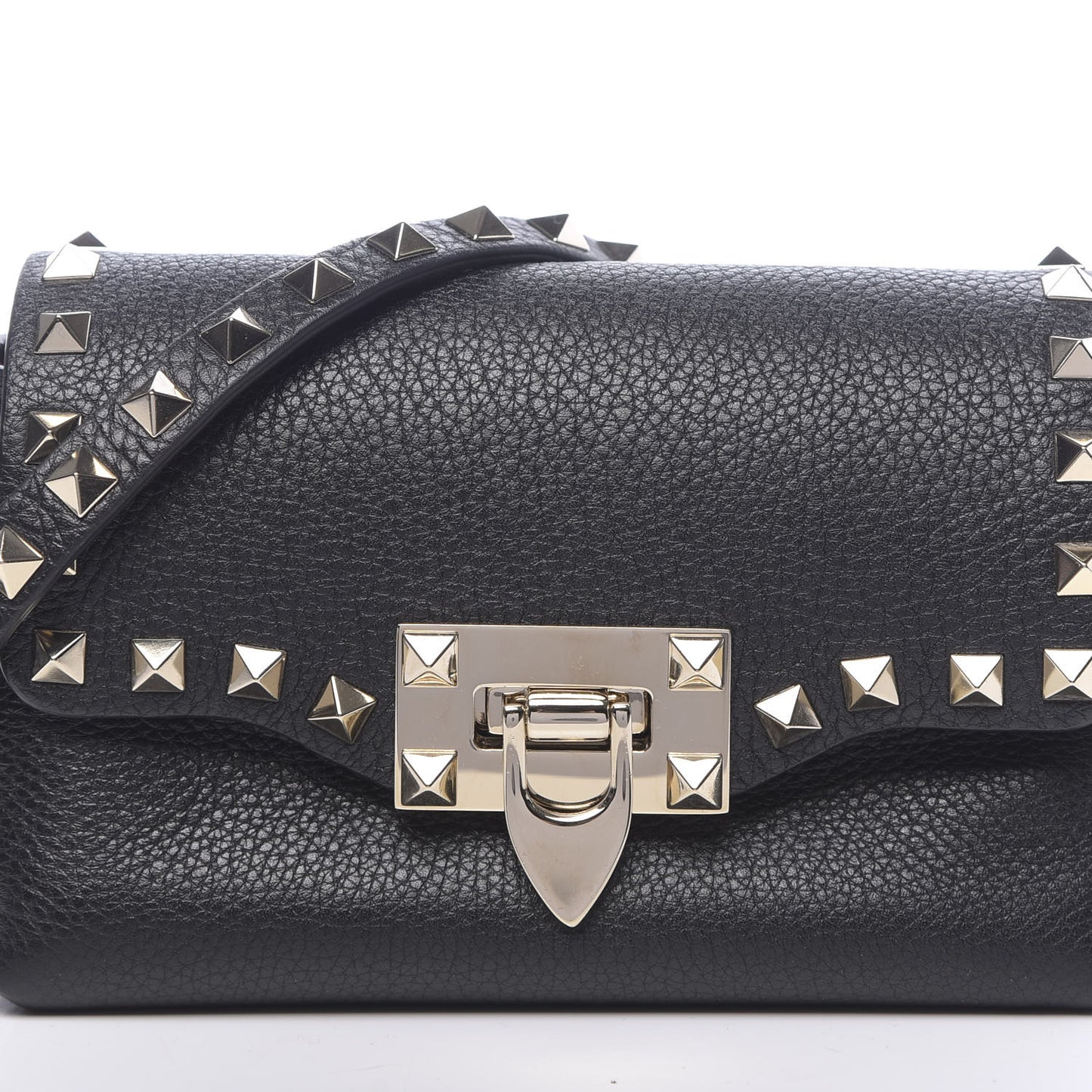 Pebbled Calfskin Mini Rockstud Crossbody Bag Black