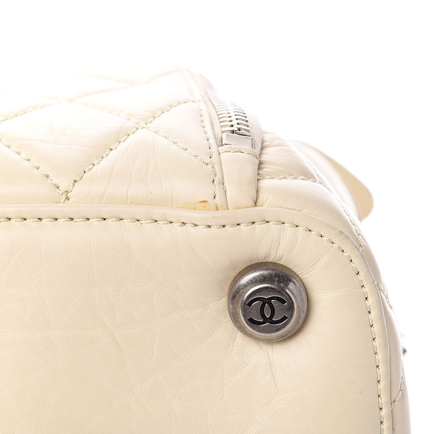 Distressed Lambskin Quilted Paris New York PNY Medium Travel Bag Ivory