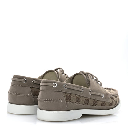 Gucci GG Supreme Monogram Canvas Nubuck Mens Lace Up Boat Shoes 9.5 Oatmeal Beige Ebony 5 of 13