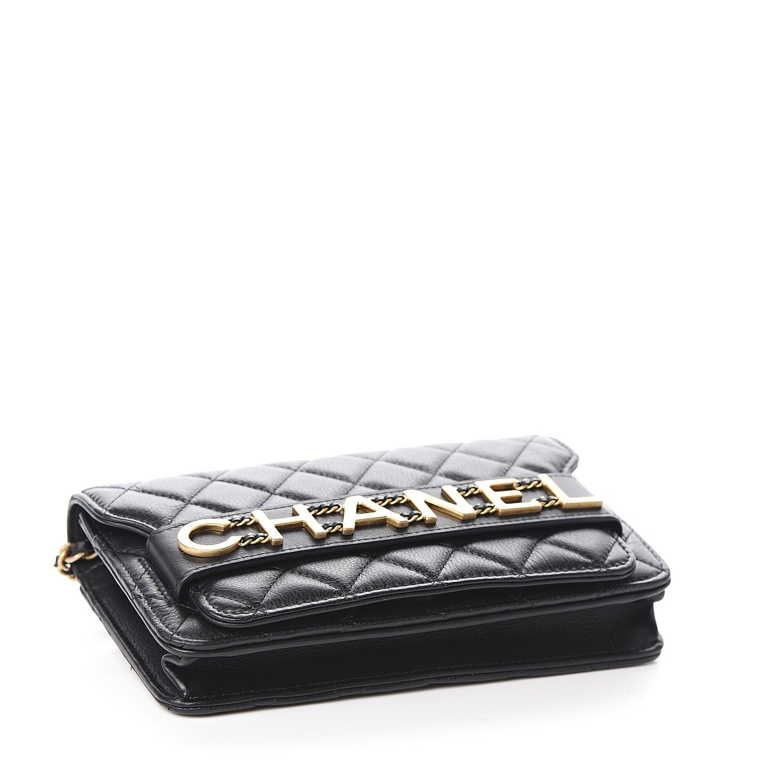 Chanel Calfskin Quilted Logo Wallet On Chain WOC Black 3 of 10