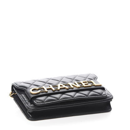 Chanel Calfskin Quilted Logo Wallet On Chain WOC Black 3 of 10