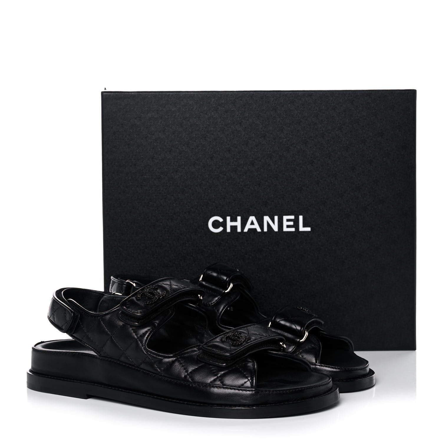 Chanel Lambskin Quilted Velcro Dad Sandals 39 So Black 10 of 10