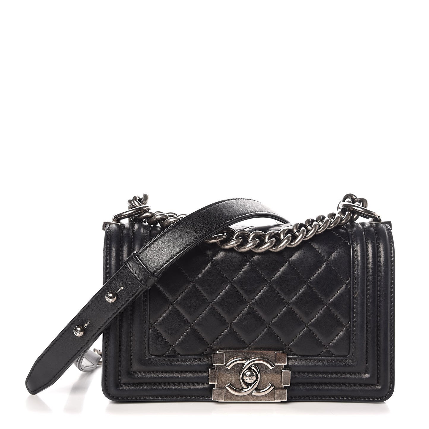 Lambskin Quilted Small Boy Flap Black