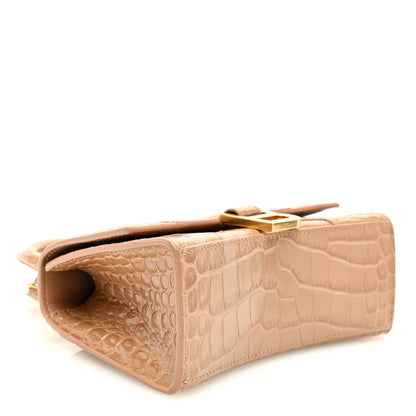 Balenciaga Shiny Calfskin Crocodile Embossed Hourglass Top Handle Bag XS Nude Beige 4 of 9