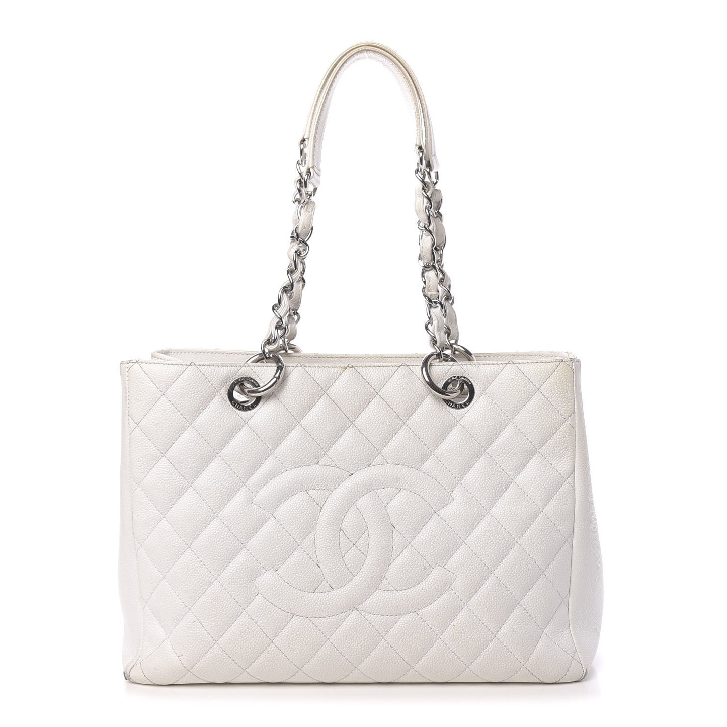 Caviar Quilted Grand Shopping Tote GST White