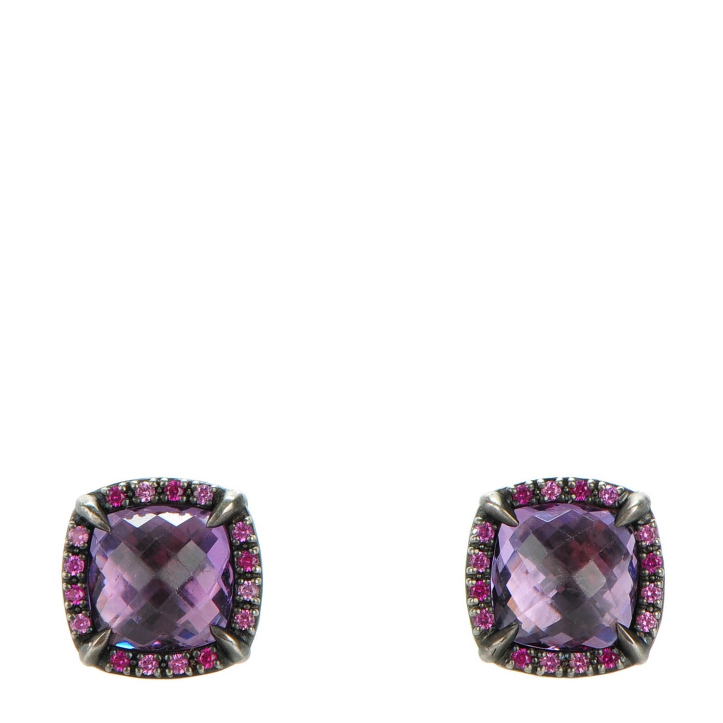 Darkened Sterling Silver Amethyst Pink Sapphire 9mm Chatelaine Earrings