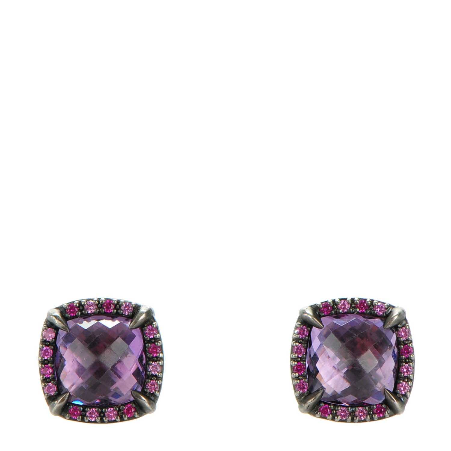 David Yurman Darkened Sterling Silver Amethyst Pink Sapphire 9mm Chatelaine Earrings 1 of 5