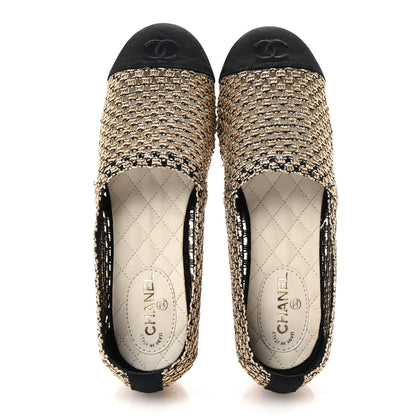 Chanel Knit Grosgrain Cap Toe CC Moccasin Loafers 36 Gold Black 2 of 9