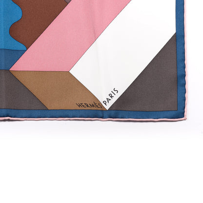 Hermes Silk Perspective Cavaliere 140 Scarf Taupe Rose White 4 of 5