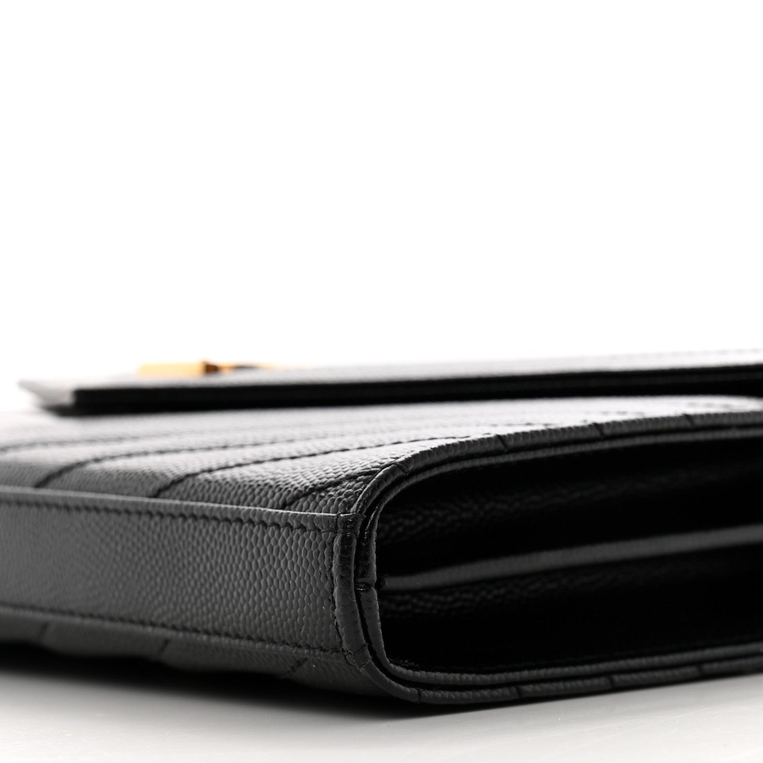 Saint Laurent Grain De Poudre Matelasse Chevron Monogram Chain Wallet Black 10 of 11