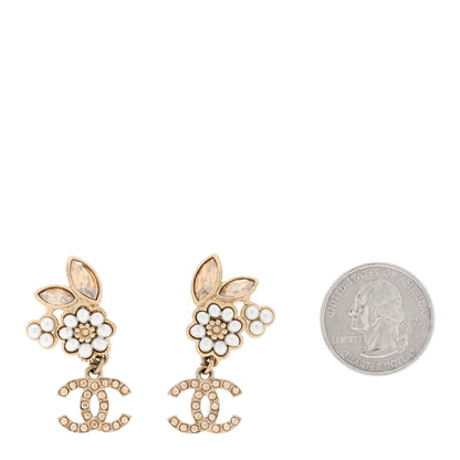 Chanel Pearl Crystal Drop CC Earrings Gold White 2 of 4