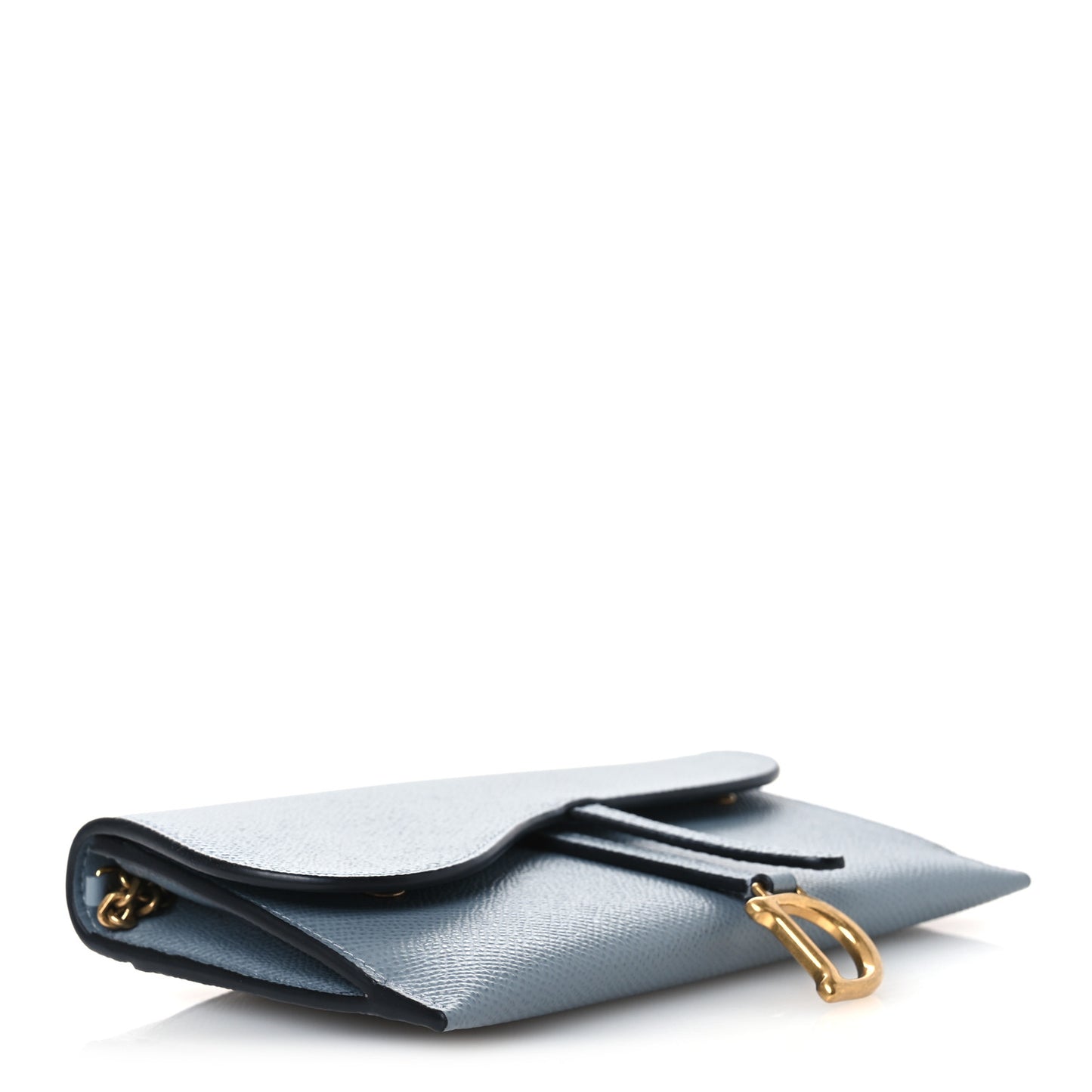Grained Calfskin Saddle Chain Wallet Pouch Cloud Blue
