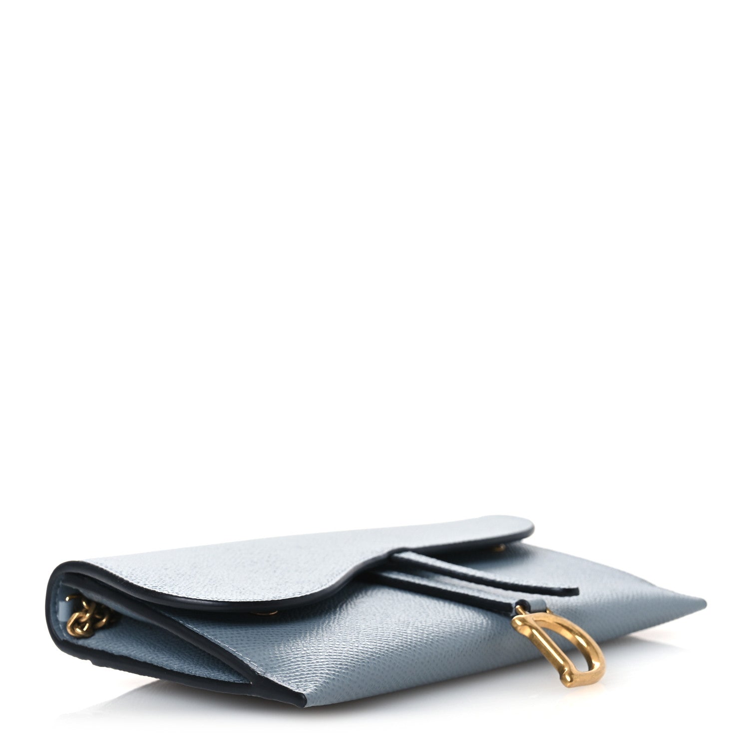 Christian Dior Grained Calfskin Saddle Chain Wallet Pouch Cloud Blue 5 of 13