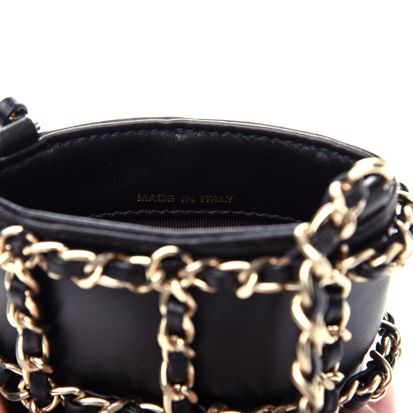 Lambskin Tech Me Out Clutch With Chain Black