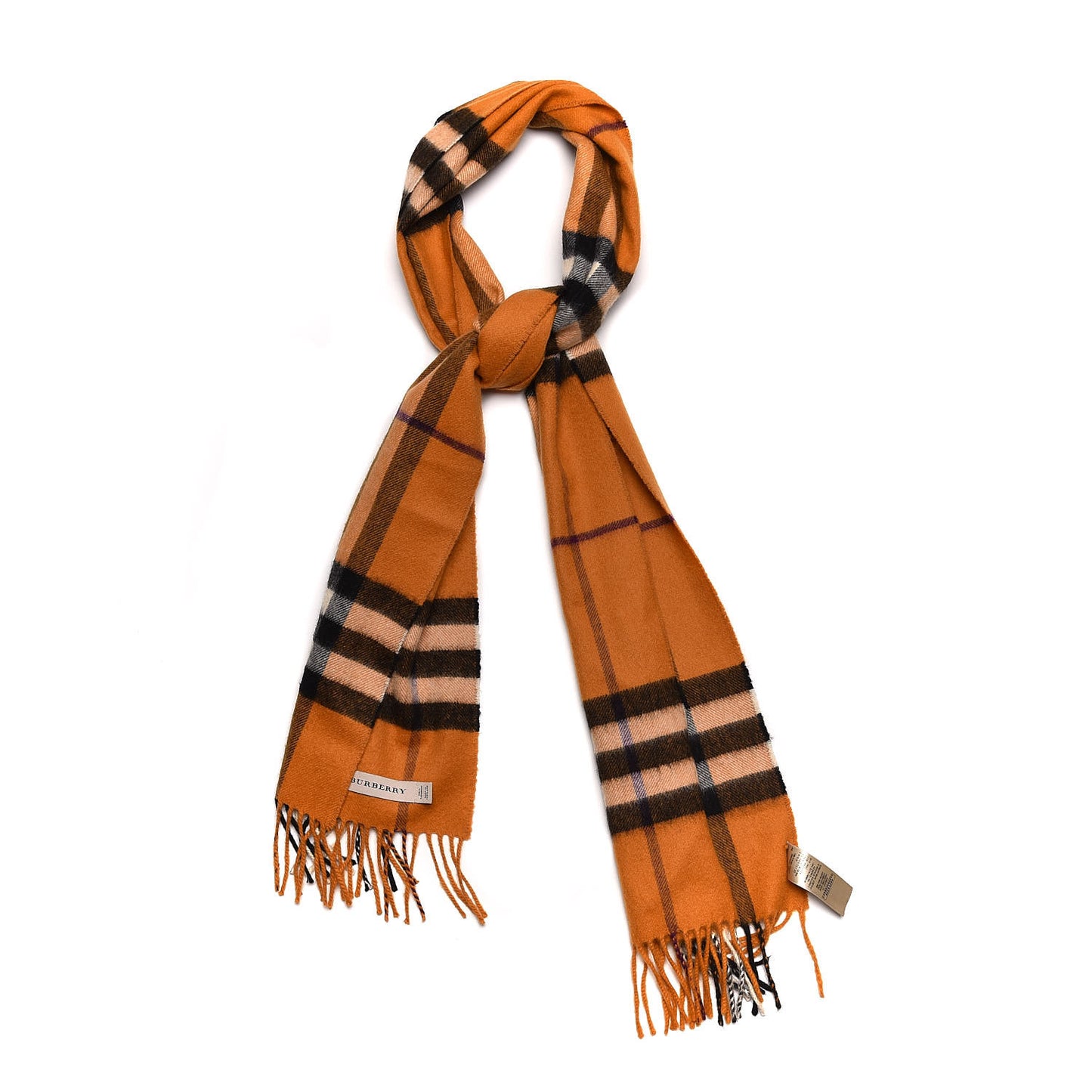 Cashmere Classic Check Fringe Scarf Copper Orange