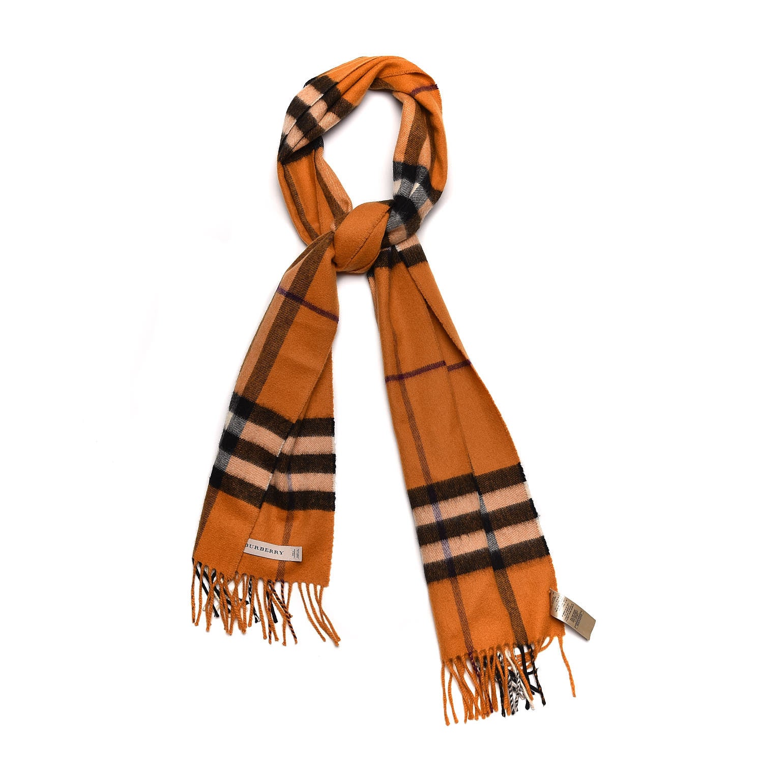Burberry Cashmere Classic Check Fringe Scarf Copper Orange 1 of 5