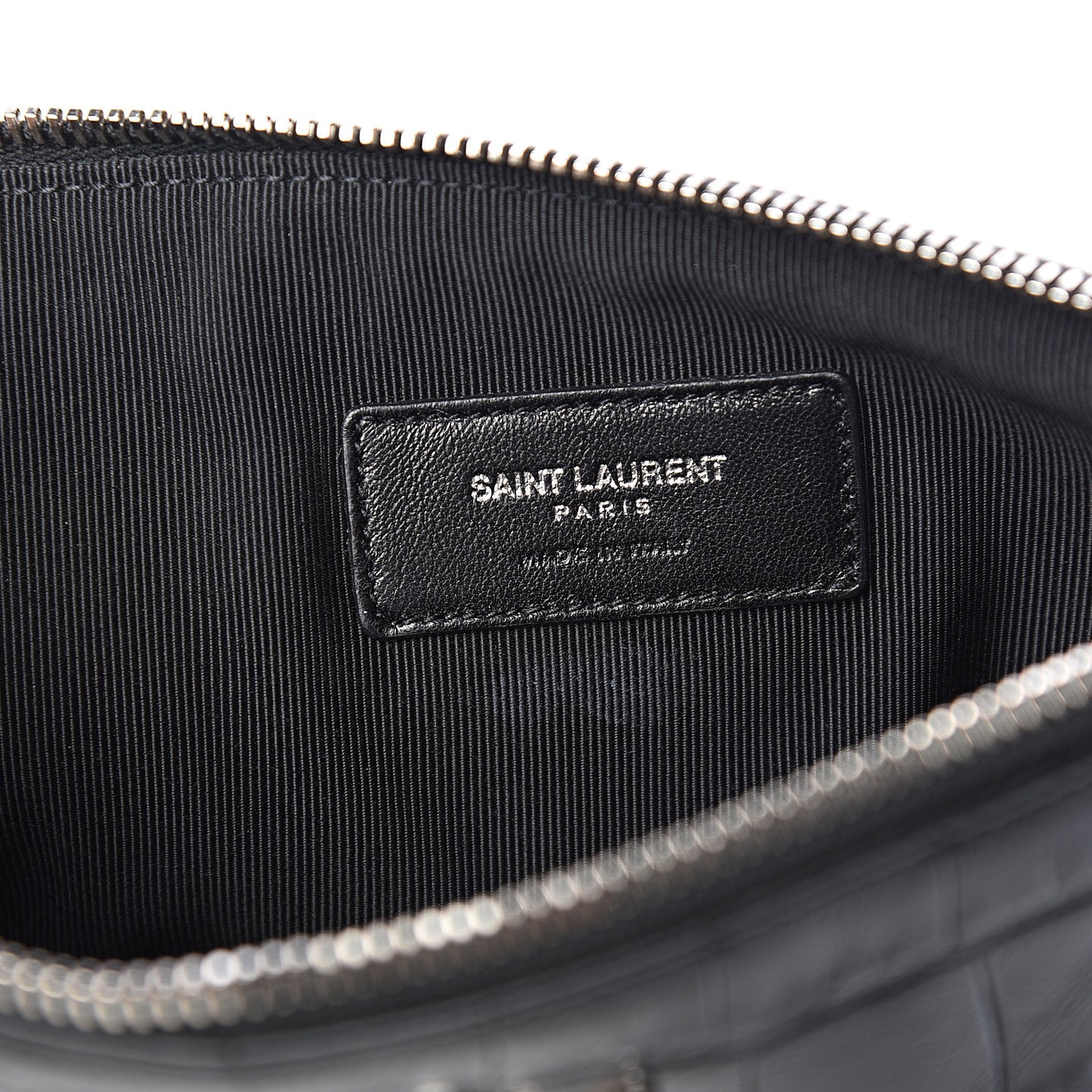 Calfskin Crocodile Embossed Monogram Zip Pouch Black
