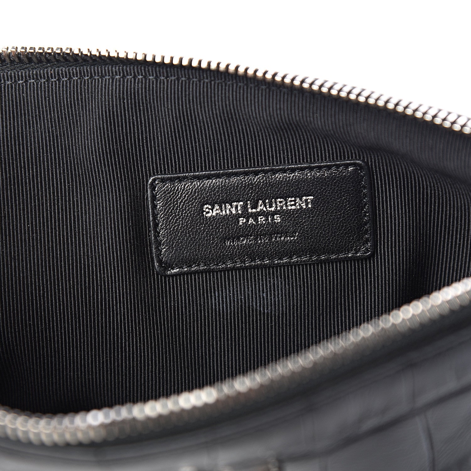 Saint Laurent Calfskin Crocodile Embossed Monogram Zip Pouch Black 7 of 9