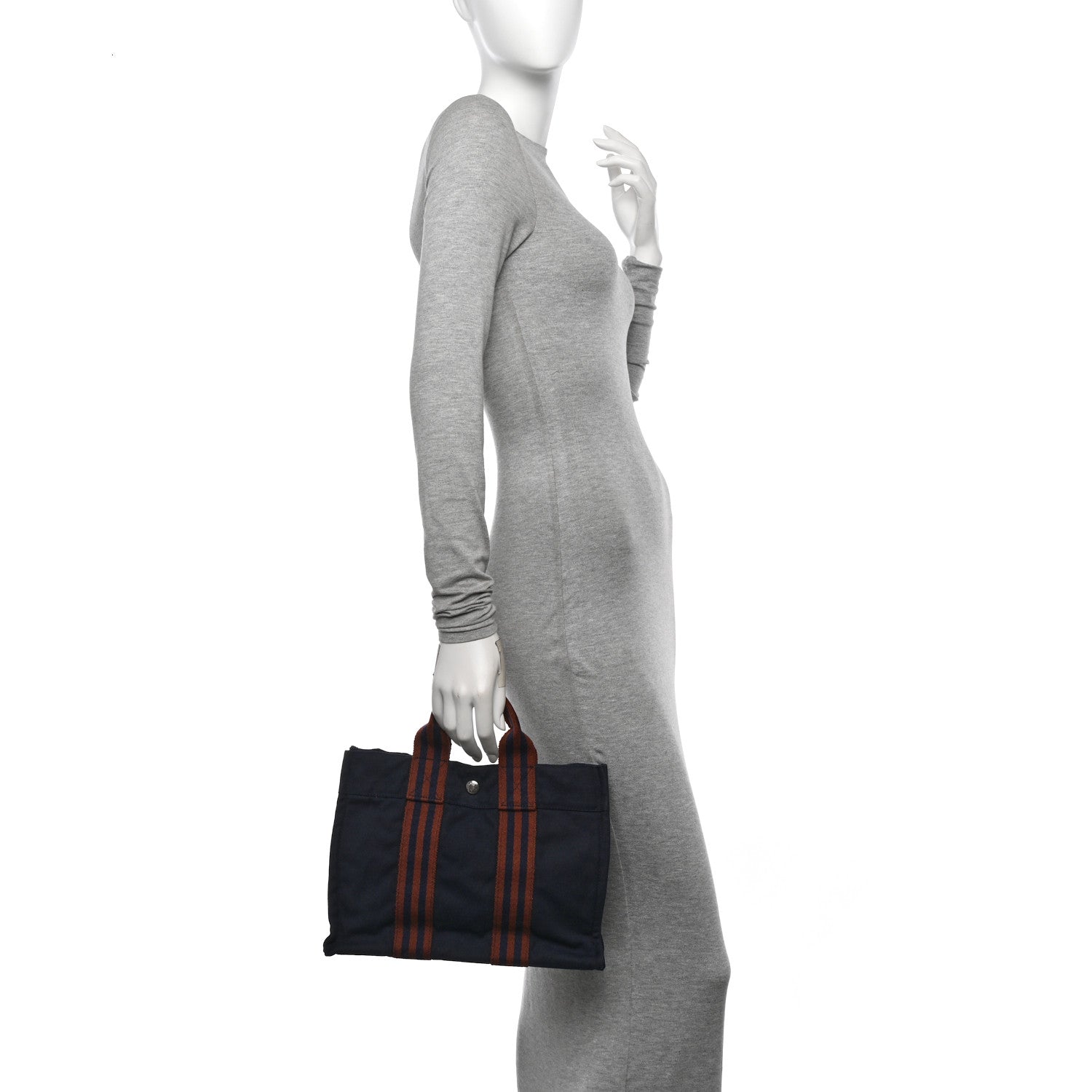 Hermes Canvas Tout Fourre PM Navy Brown 2 of 11
