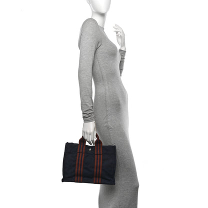 Hermes Canvas Tout Fourre PM Navy Brown 2 of 11
