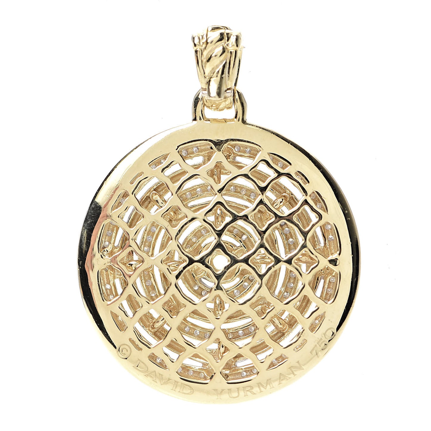 18K Yellow Gold Diamond Labyrinth Disc Enhancer Pendant