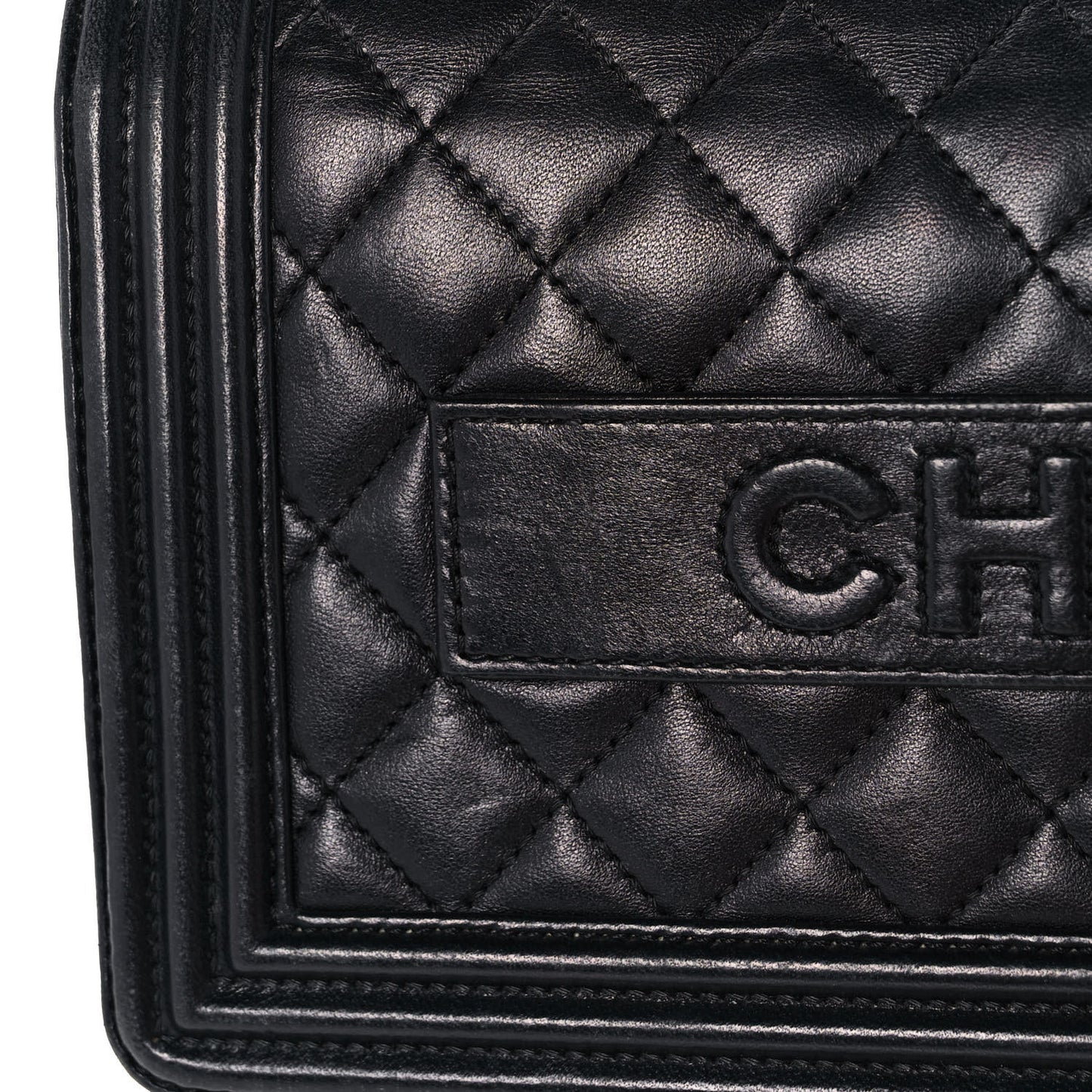 Lambskin Quilted Boy Flap Clutch Black