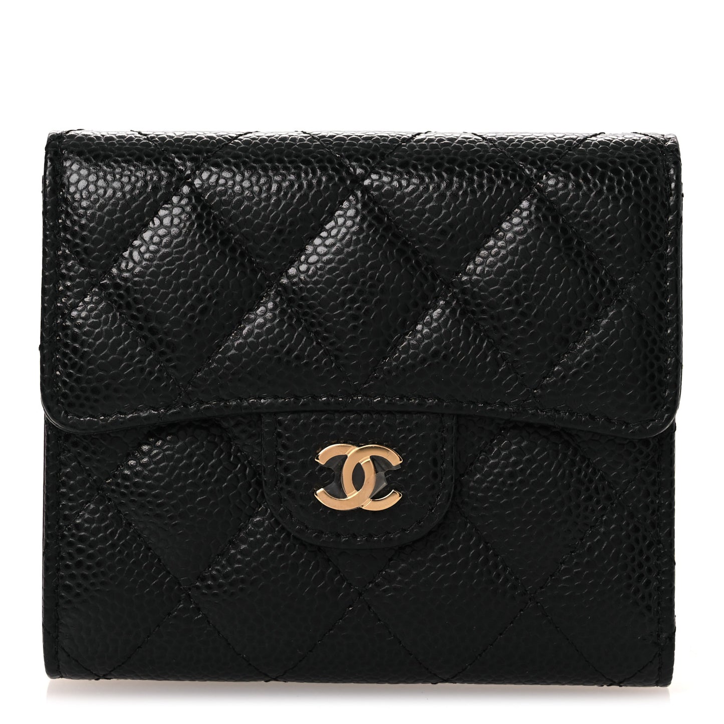 Caviar Quilted Compact Flap Wallet Black
