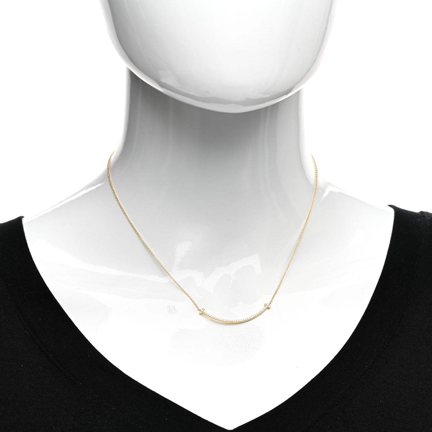 18K Yellow Gold Diamond Small T Smile Pendant Necklace