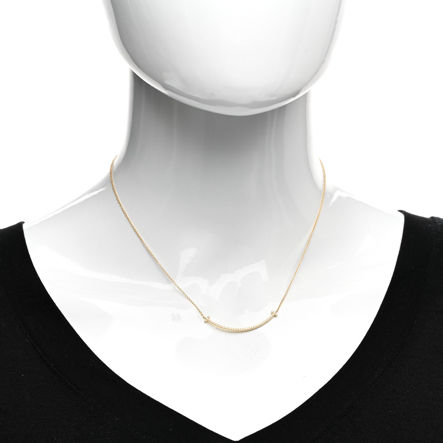 Tiffany 18K Yellow Gold Diamond Small T Smile Pendant Necklace 2 of 4