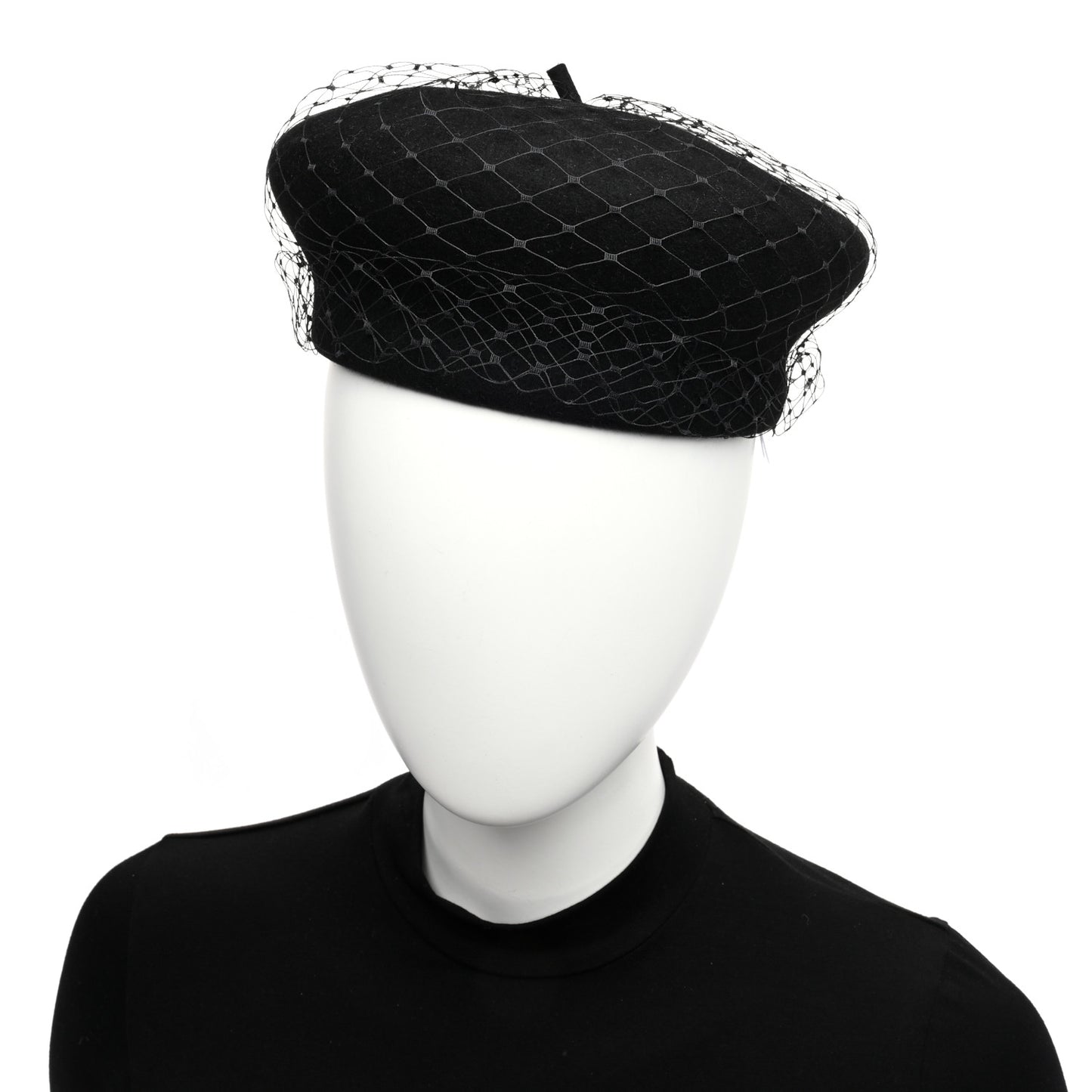 Cotton Canvas Arty Beret with Veil 57 Black