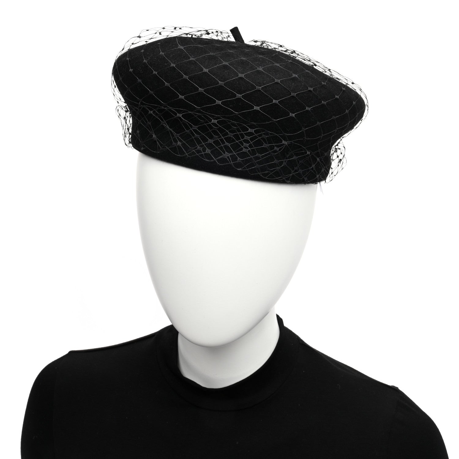 Christian Dior Cotton Canvas Arty Beret with Veil 57 Black 2 of 8