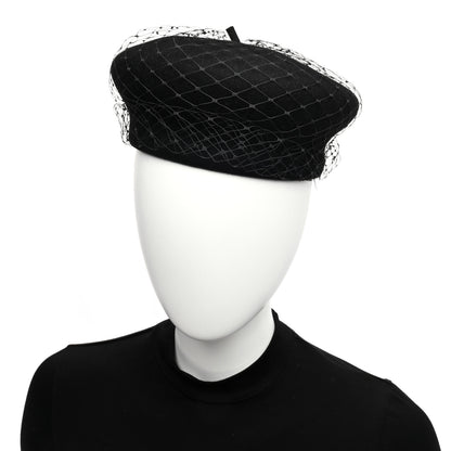 Christian Dior Cotton Canvas Arty Beret with Veil 57 Black 2 of 8