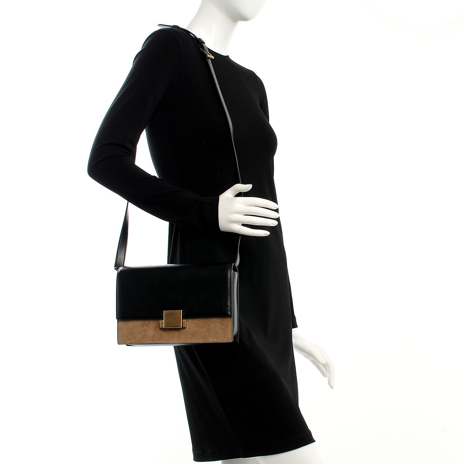 Saint Laurent Calfskin Suede Medium Bellechasse Black Beige 2 of 7