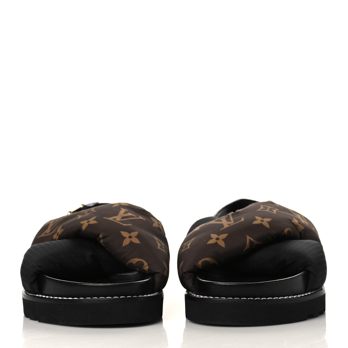 Calfskin Padded Nylon Monogram Paseo Flat Comfort Sandals 37.5 Black