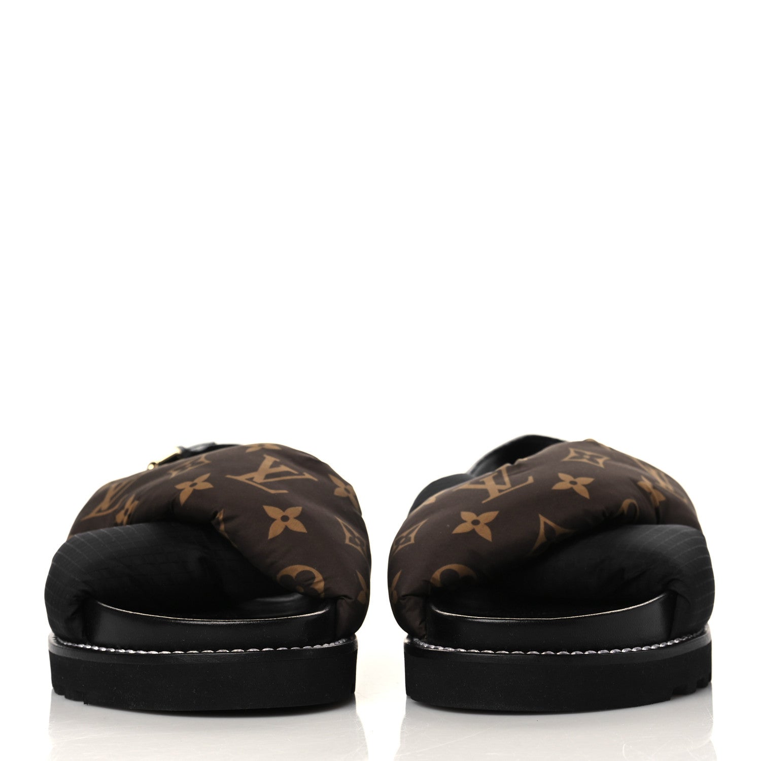 Louis Vuitton Calfskin Padded Nylon Monogram Paseo Flat Comfort Sandals 37.5 Black 2 of 7