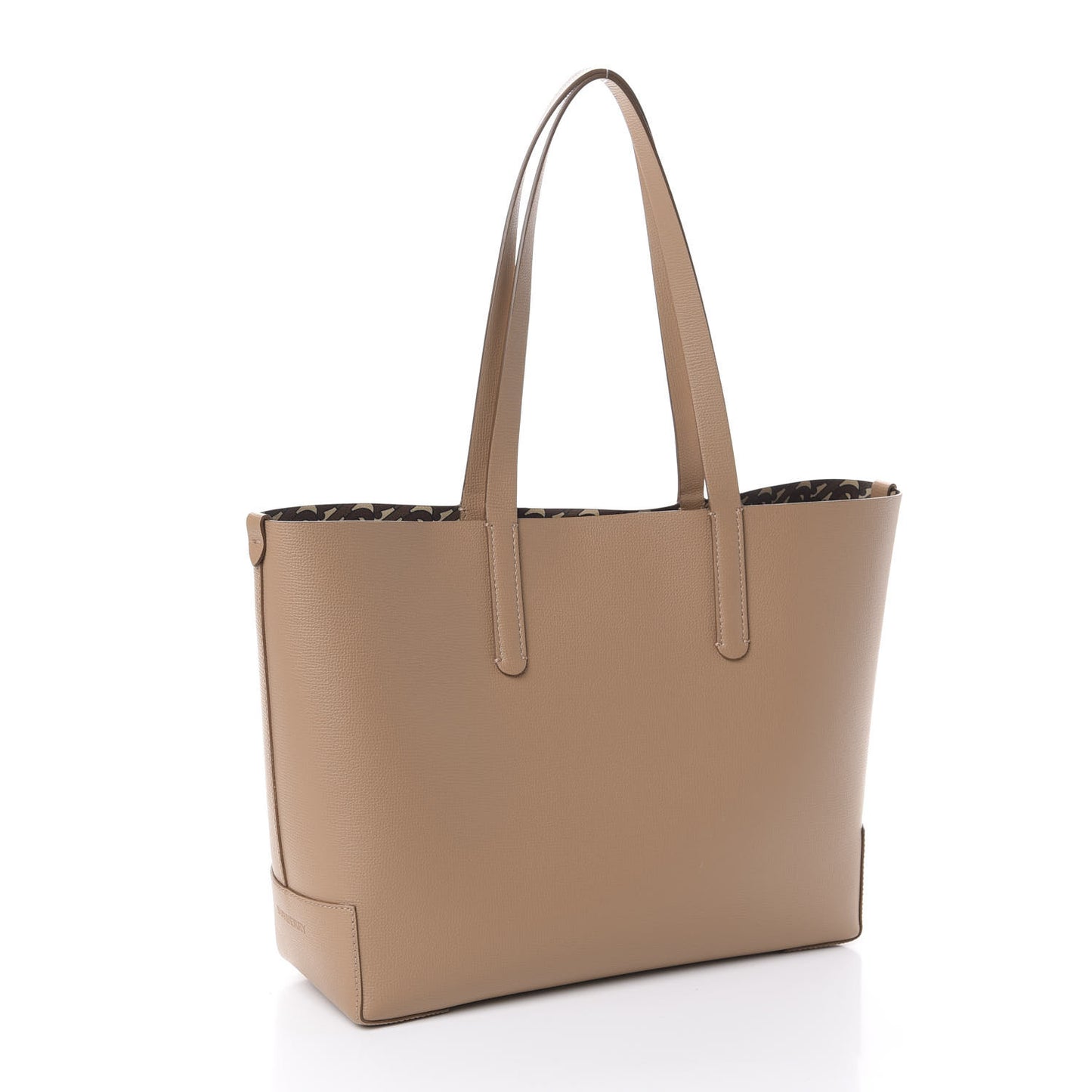 Calfskin TB Motif Embossed Medium Tote Camel