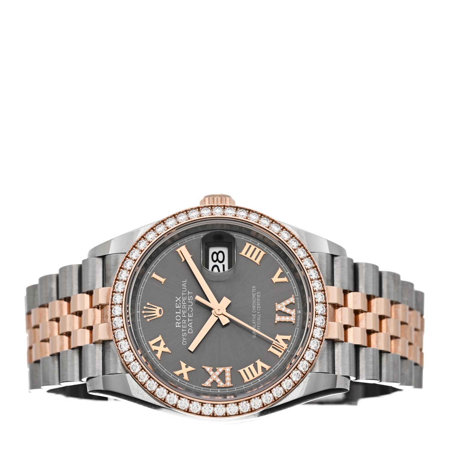 Rolex Stainless Steel 18K Everose Gold Diamond 36mm Oyster Perpetual Datejust Watch Rhodium Roman 126281RBR 2 of 4