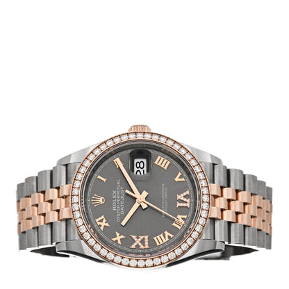 Rolex Stainless Steel 18K Everose Gold Diamond 36mm Oyster Perpetual Datejust Watch Rhodium Roman 126281RBR 2 of 4