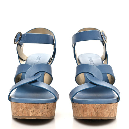Jimmy Choo Vachetta Cork Aleili 100 Wedge Sandals 39 Light Blue 2 of 8
