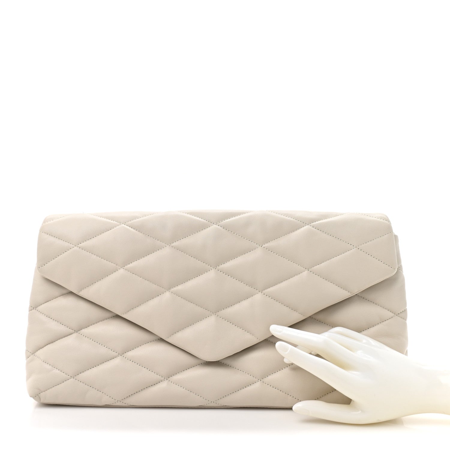 Saint Laurent Lambskin Quilted Sade Puffer Envelope Clutch Crema Soft 2 of 9