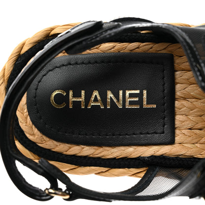 Chanel Mesh Patent Calfskin Velcro Dad Sandals 39 Black 7 of 8