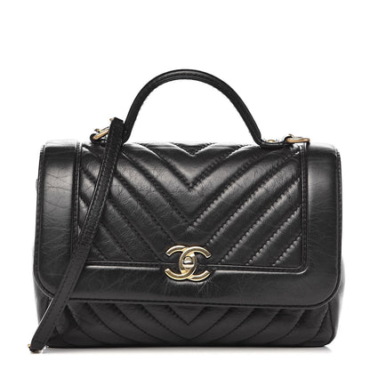 Chanel Calfskin Chevron Quilted Top Handle Flap Black 1 of 13