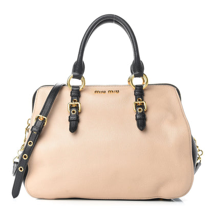 Miu Miu Goatskin Madras Bi-Color Bowling Bag Cipria Black 1 of 8