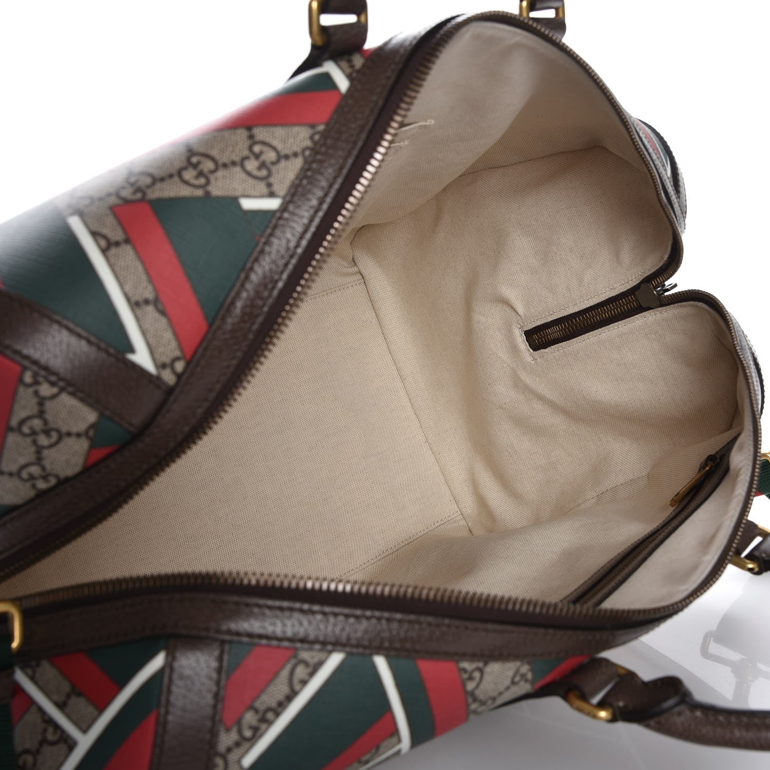 Gucci GG Supreme Monogram Chevron Web Medium Duffle Beige Green Red New Acero 6 of 8