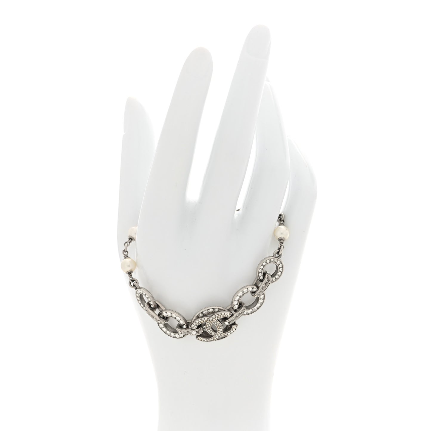 Crystal Pearl CC Bracelet Silver