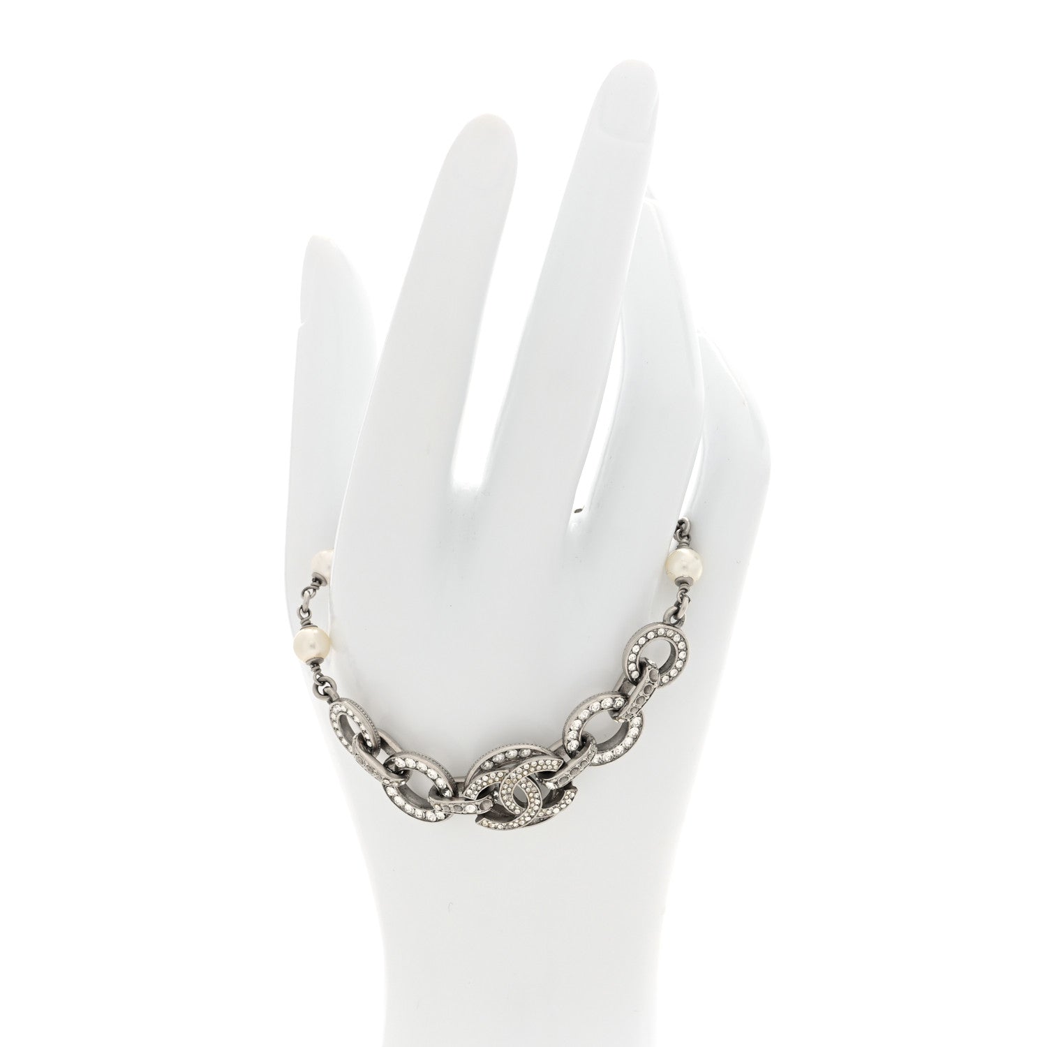 Chanel Crystal Pearl CC Bracelet Silver 2 of 6
