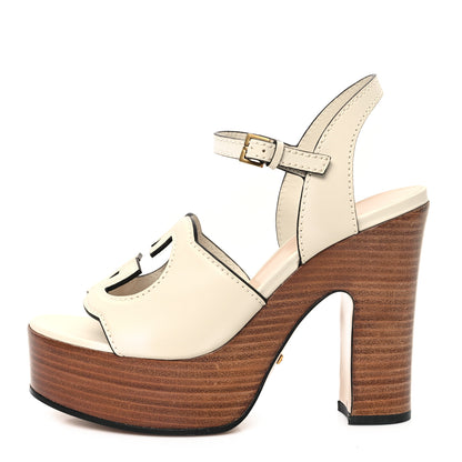 Gucci Cosmos Softy Calfskin Wooden Interlocking G Cut-Out 30/120mm Platform Sandals 36.5 Mystic White 1 of 10