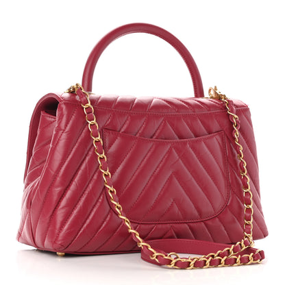 Chanel Calfskin Chevron Quilted Small Coco Handle Flap Dark Fuchsia 3 of 11