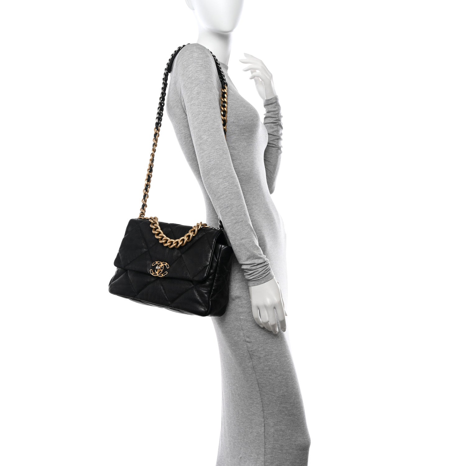 Chanel Shiny Goatskin Quilted Large Chanel 19 Flap Black 2 of 10