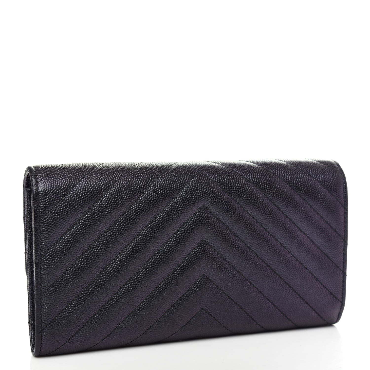 Chanel Iridescent Caviar Chevron Quilted Large Gusset Flap Wallet Black 3 of 8